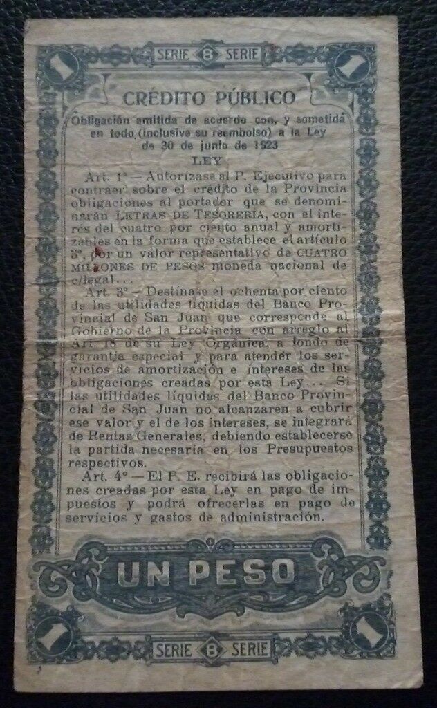 ARGENTINA Billete 1 Peso, P.S2185 F+ 1923 (San Juan) - Imagen 2
