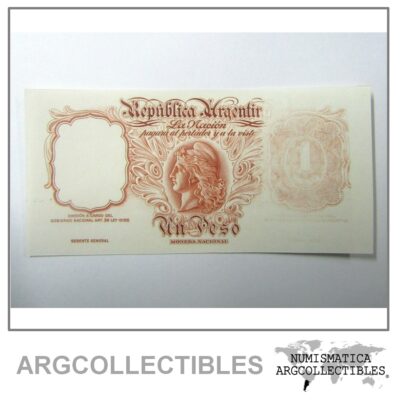 ARGENTINA Billete 1 Peso, Pick 249A UNC 1942 - Proof Especimen - Error de Impresión