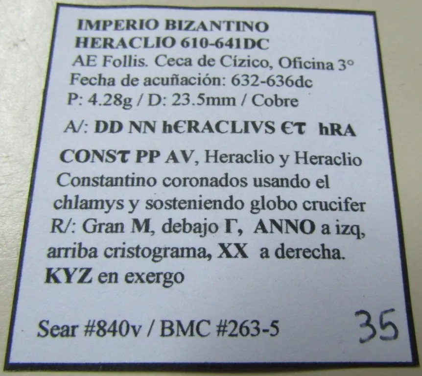 Bizantina Imperio Bizantino Moneda Heraclio Ae Follis 632- 636 DC BBB5 - Imagen 3
