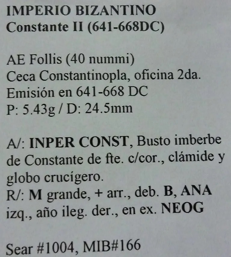 Bizantina Imperio Bizantino Moneda Ae Follis 641-668 Constante II A618 - Imagen 3