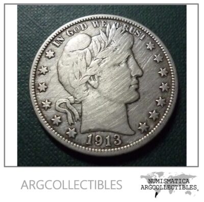 USA Moneda 1/2 Dolar 1913 Plata Barber KM-116 VF-