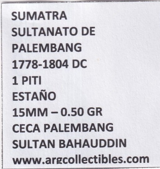 Sumatra Moneda 1 Piti Sultanato de Palembang 1778-1804 Dc Estaño Ceca Palembang - Imagen 2