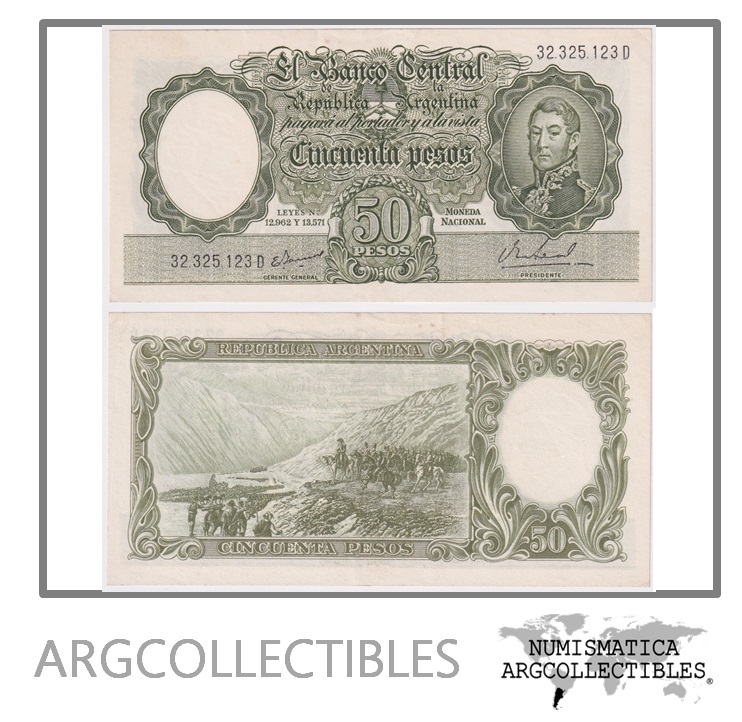 Argentina Billete 50 Pesos P-271d/BOT-2025 AU 1968 Serie D