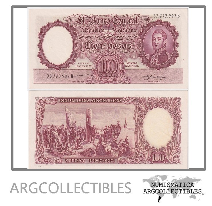 Argentina Billete 100 Pesos P-272/BOT-2052 AU 1959 Serie B