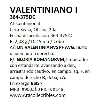 Roma Moneda Ae Centenional Siscia Valentiniano Ofic 2 BB38 - Imagen 3