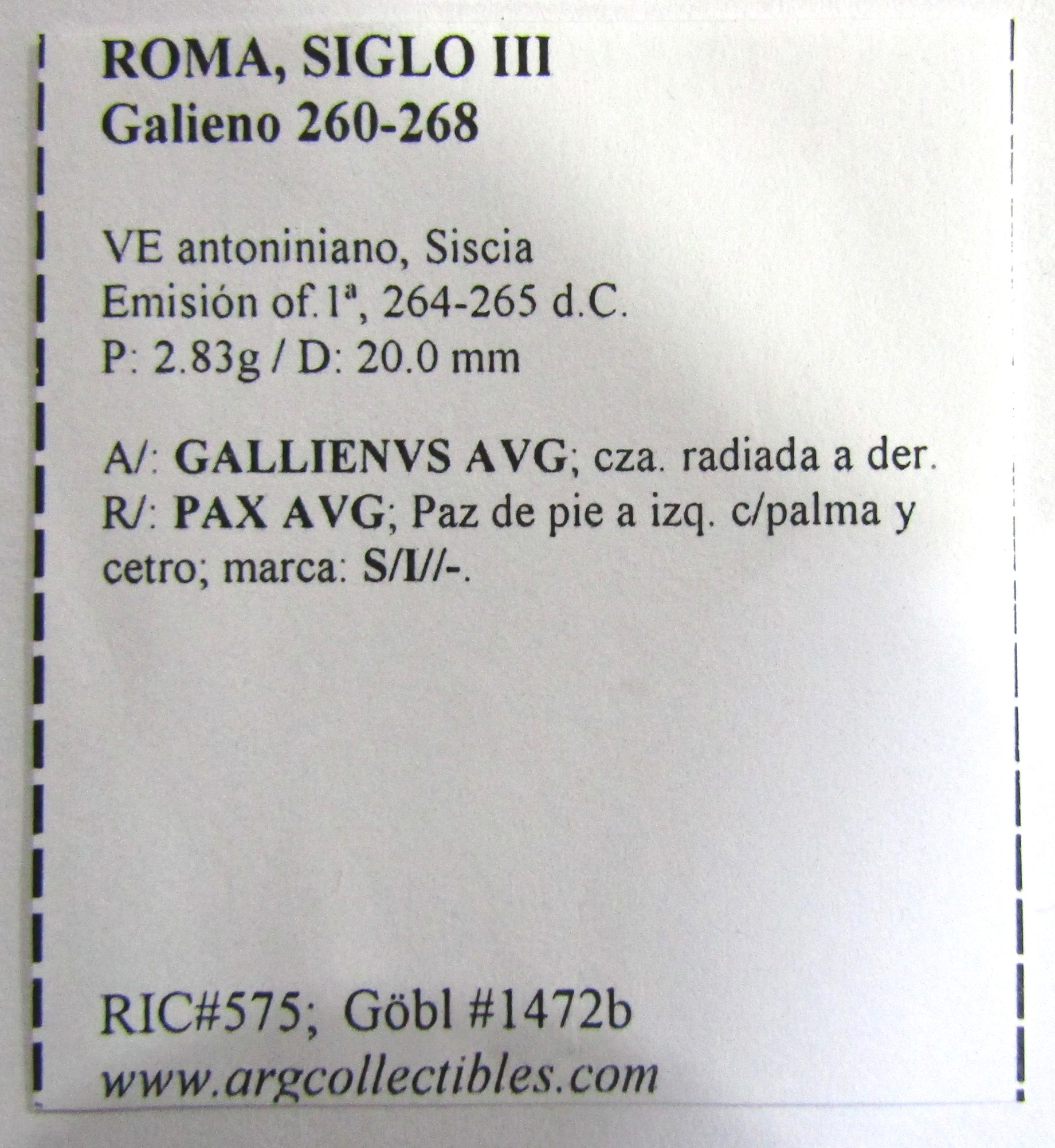 Roma Siglo Iii Galieno Moneda Ve Antoniano Siscia 264 - 265 Bb8 - Imagen 3