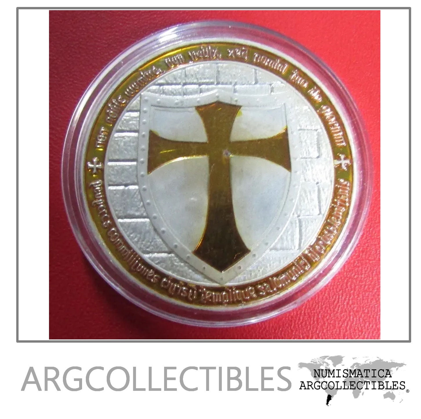 Medalla Caballeros Templarios Cruz Amarilla Mason 1 Onza