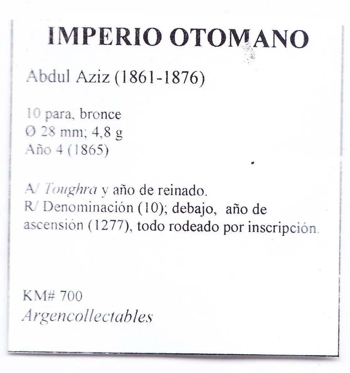 Imperio Otomano Moneda Abdul Aziz 10 Para Bronce 1861 - Imagen 3