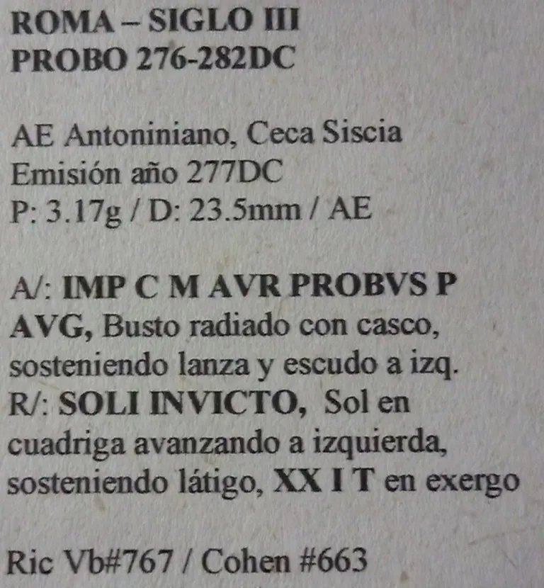 Imperio Romano Moneda Ae Antoniniano Ceca Siscia 277 Dc Emperador Probo Rev. Sol Invicto En Cuadriga Aa52 - Imagen 3