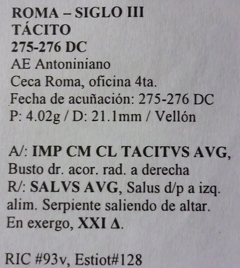 Imperio Romano Moneda Ae Antoniniano Roma 275 Dc Emperador Tacito Aa56 - Imagen 3
