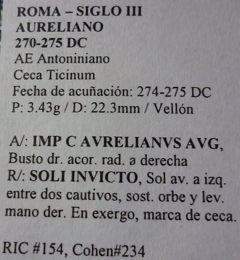 Imperio Romano Moneda Ae Antoniniano Ticinum 274 Dc Emperador Aureliano Aa70 - Imagen 3