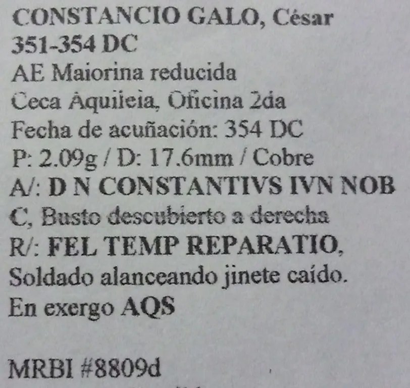 Roma Moneda Ae Maiorina Reducida Ceca Aquileia Año 354 Dc Emperador Constancio Galo A122 - Imagen 3