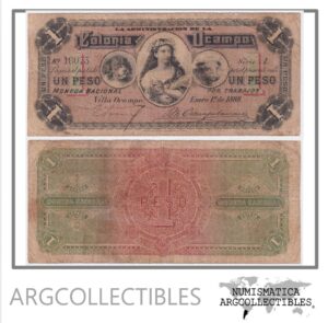 Argentina Billete 1 Peso 1888 F+ Colonia-Ocampo