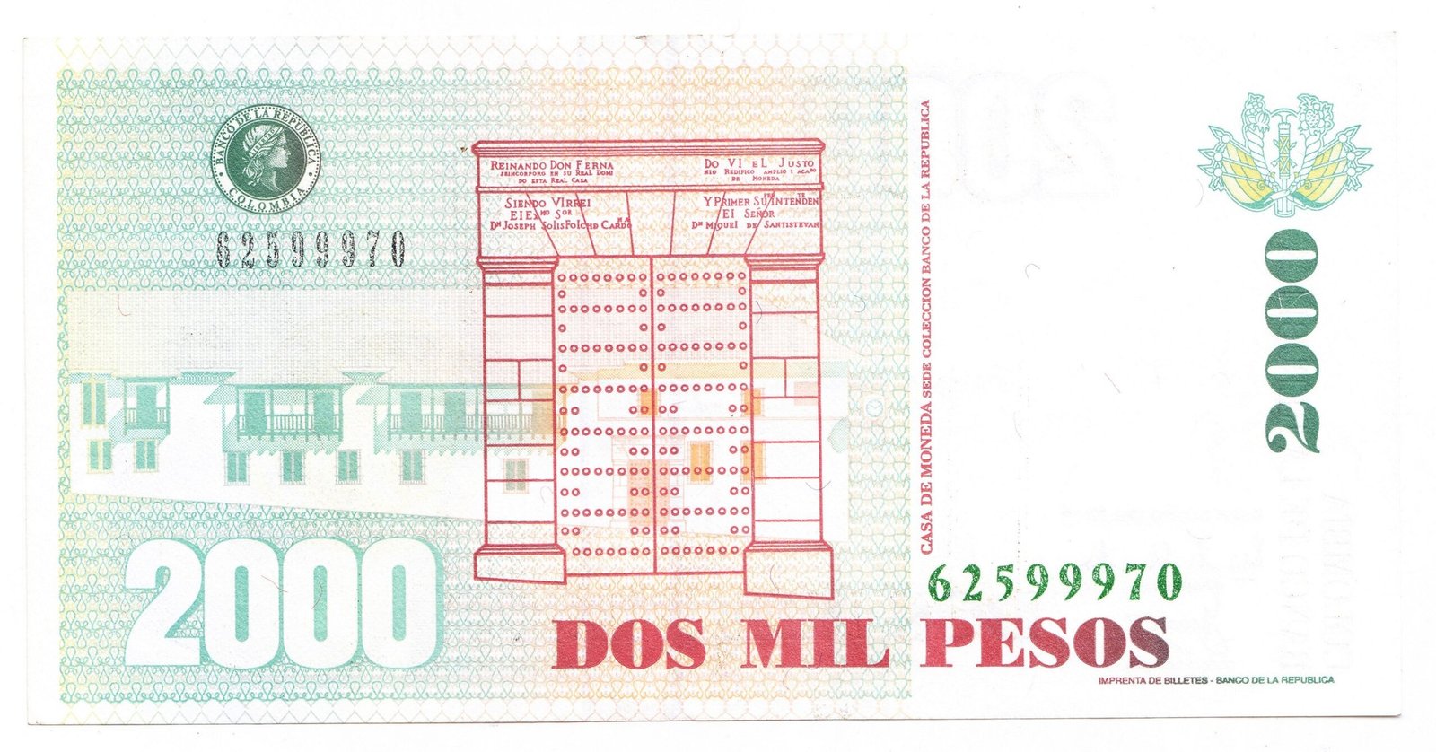 Colombia Billete 2000 Pesos, Pick 451e, XF+, 2002 (08/05) - Imagen 2