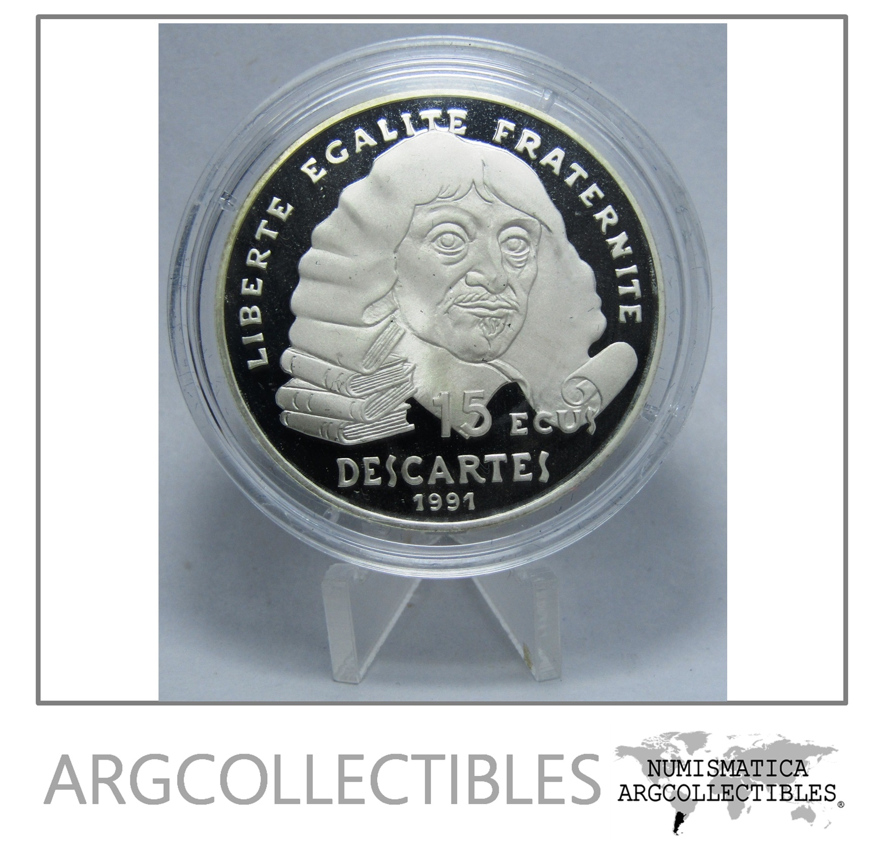 Francia Moneda 15 Ecu Plata 1991 Descartes KM-989 Proof