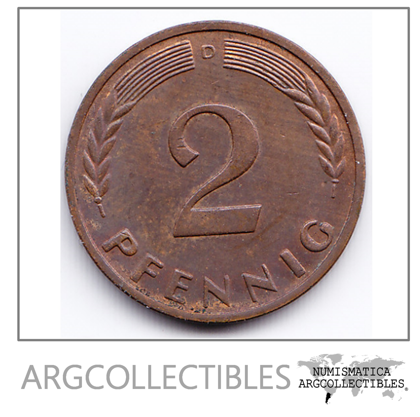 Alemania Moneda 2 Pfenning Bronce 1965 D KM-106 Unc