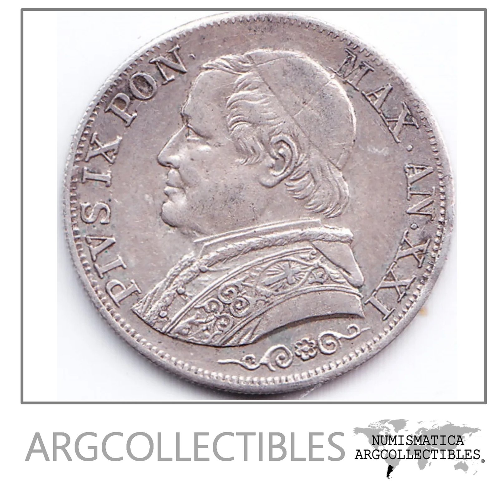 Vaticano Moneda 1 Lira 1866 R Plata Km# 1378 Vf+