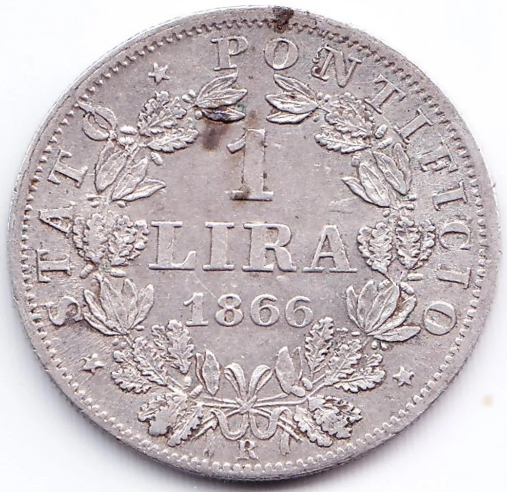 Vaticano Moneda 1 Lira 1866 R Plata Km# 1378 Vf+ - Imagen 2