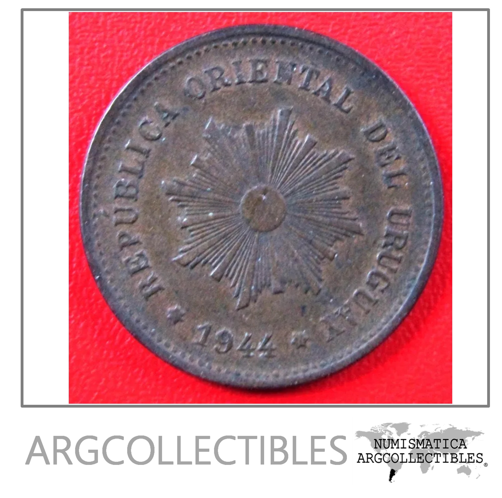 Uruguay Moneda 5 Centavos 1944 Km #21d Condicion Vf+