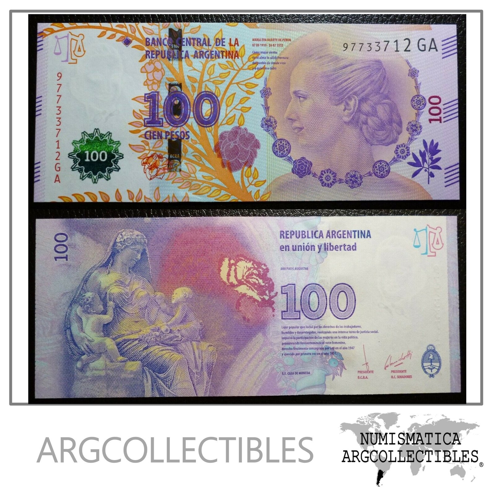 Argentina Billete 100 pesos P-358d / BOT-4341 UNC 2017 Serie GA
