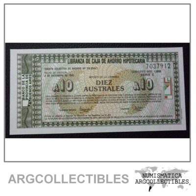ARGENTINA Emergencia Billete 10 Australes, UNC 1985 (Buenos Aires)