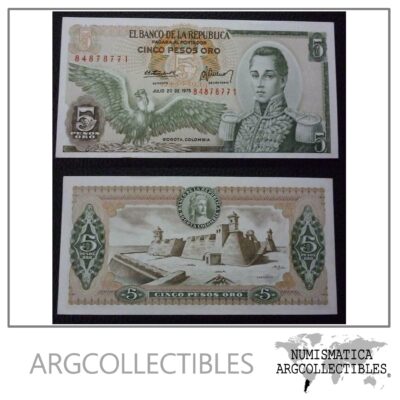 Colombia Billete 5 Pesos Oro, Pick 406e UNC 1975