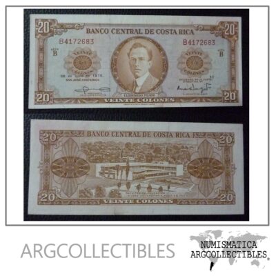 Costa Rica Billete 20 Colones, Pick 231 XF 1970