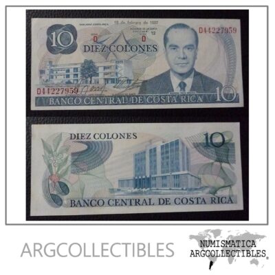 Costa Rica Billete 10 Colones, Pick 237b UNC 1987