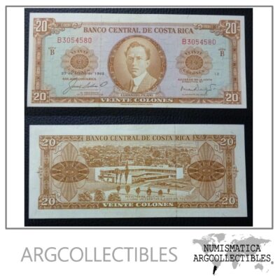 Costa Rica Billete 20 Colones, Pick 231 AU 1968 - Series B