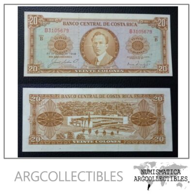 Costa Rica Billete 20 Colones, Pick 231 XF 1968 - Series B