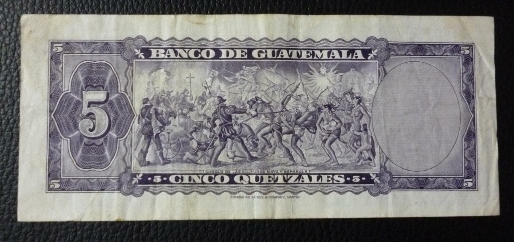 GUATEMALA Billete 5 Quetzales, Pick 53h VF 1971 - Imagen 2