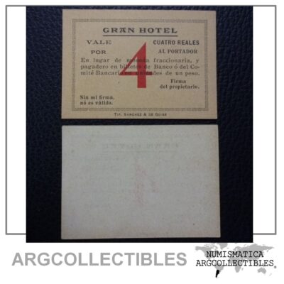 GUATEMALA VOUCHER 4 Reales, UNC (Gran Hotel)