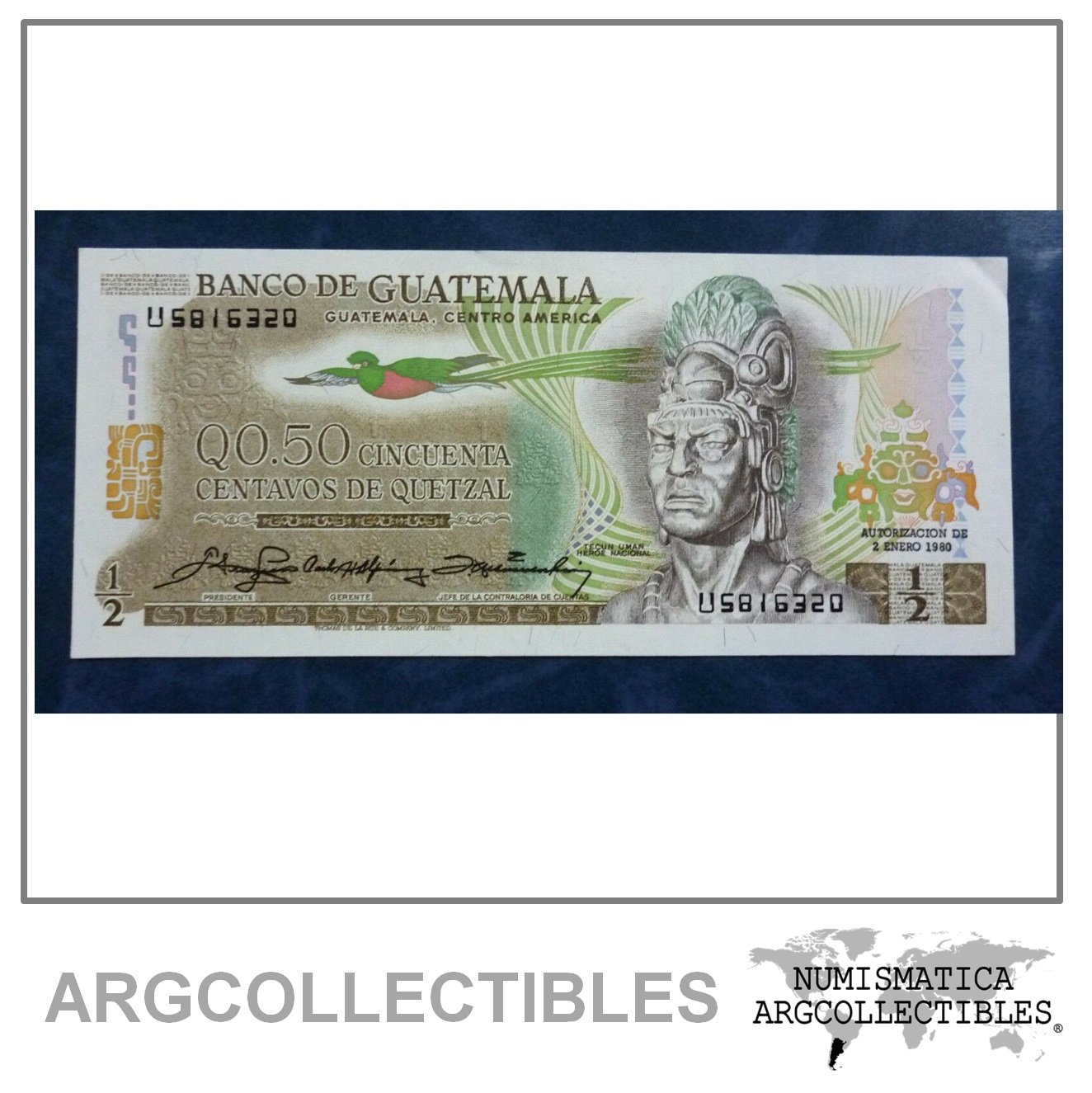 GUATEMALA Billete 50 Centavos, Pick 58c XF++ 1980