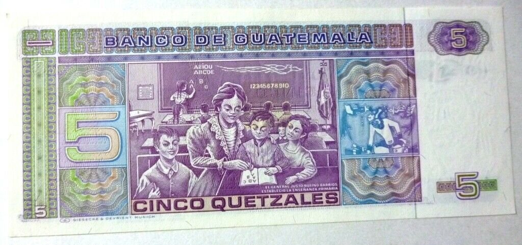 GUATEMALA Billete 5 Quetzales, Pick 67 UNC 1988 - Imagen 2