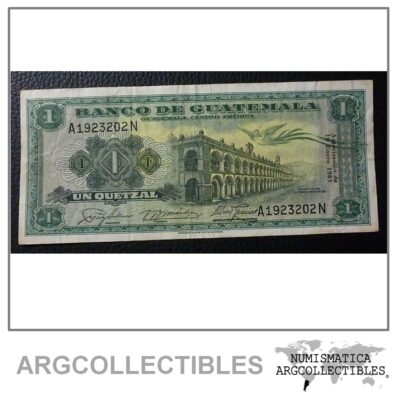 GUATEMALA Billete 1 Quetzal, Pick 43c VF+ 1961