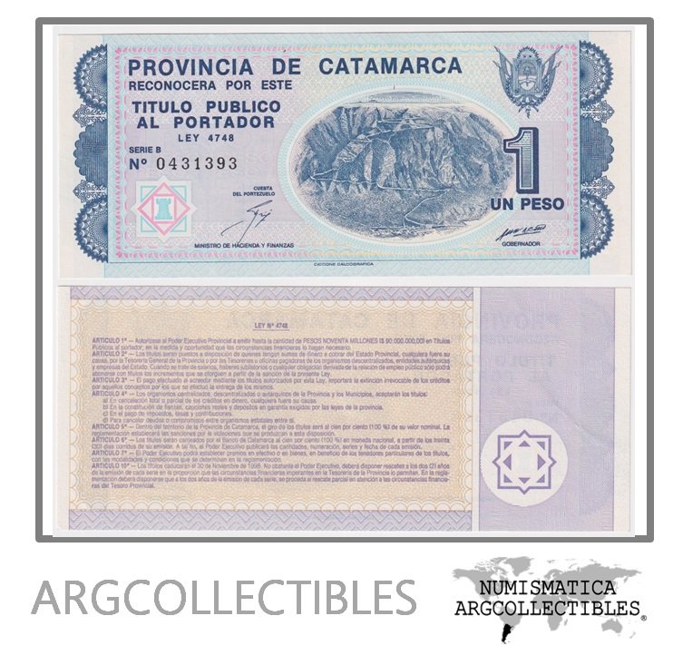 ARGENTINA Emergencia Billete 1 Peso, P.S2351 UNC 1993 (Catamarca)