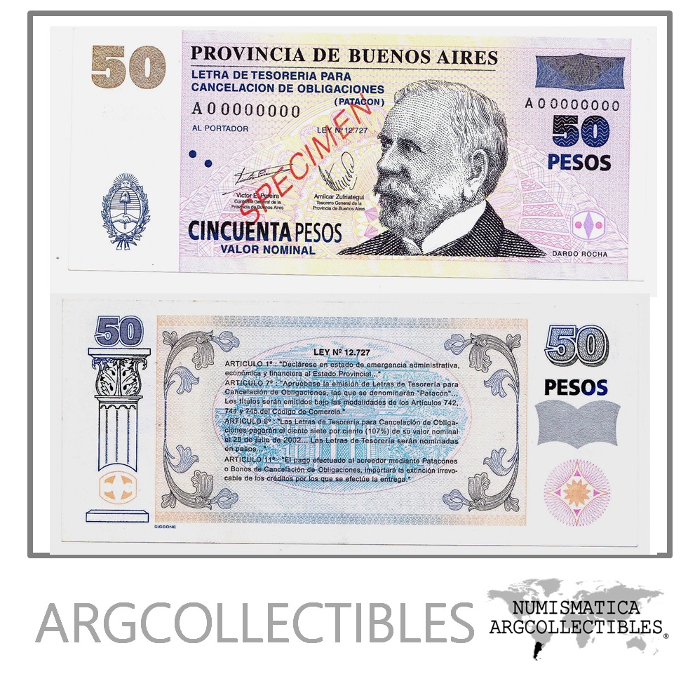 Argentina Billete 50 pesos de emergencia, XF++ 2001 (Buenos Aires) Especimen