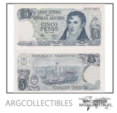 Argentina Billete 5 Pesos P-288/BOT-2321 UNC 1971 Serie A (Numero Bajo)