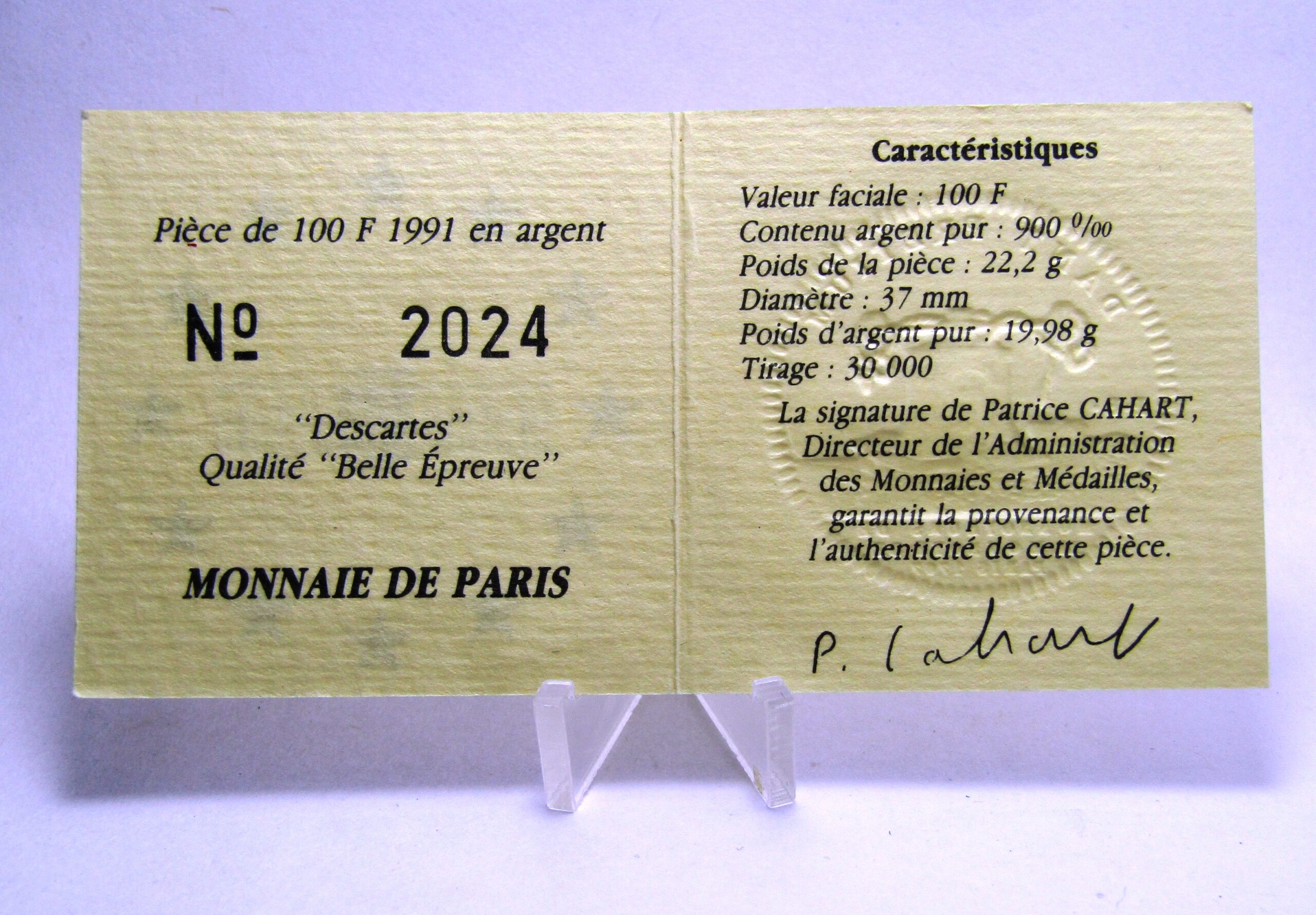 Francia Moneda 15 Ecu Plata 1991 Descartes KM-989 Proof - Imagen 3