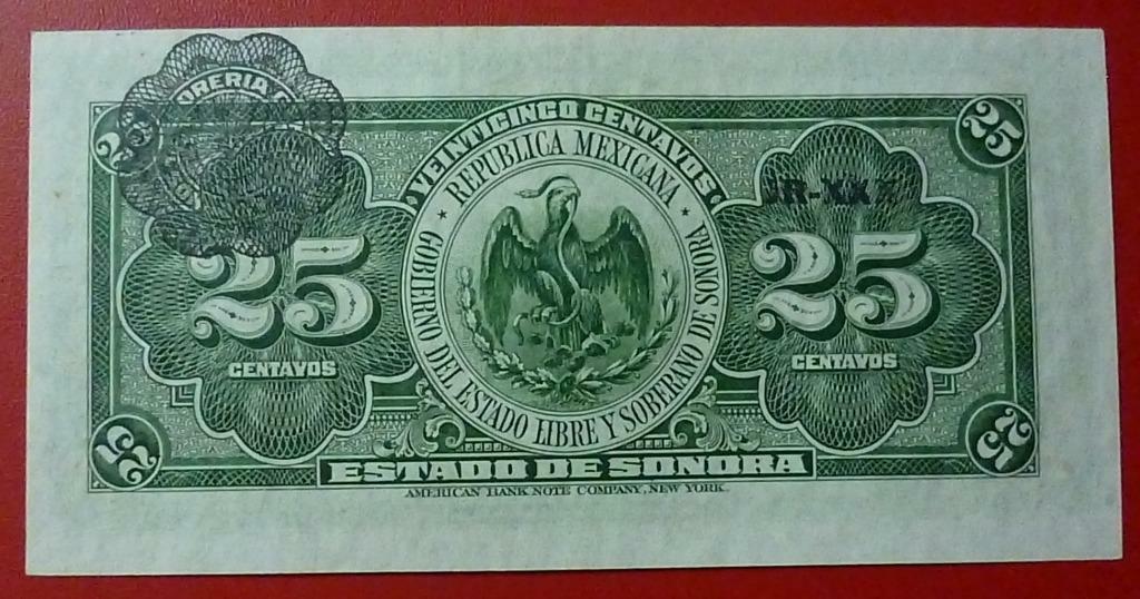 MEXICO Billete 25 Centavos, Pick S1069 UNC 1915 (Sonora) - Imagen 2