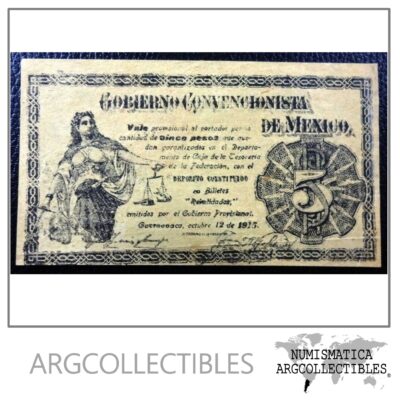 MEXICO Billete 5 Pesos, P.S909a AU 1915 (Cuernavaca)