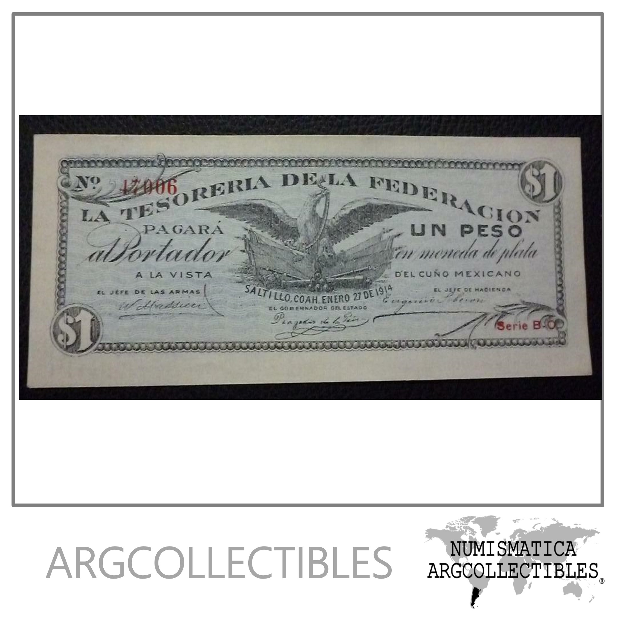 MEXICO Billete 1 Peso, P.S645 UNC 1914 (Coahuila)