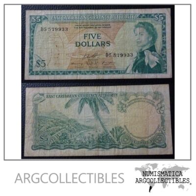 Caribe del Este Billete 5 Dolares, Pick 14h VF 1965 (Firma 10)