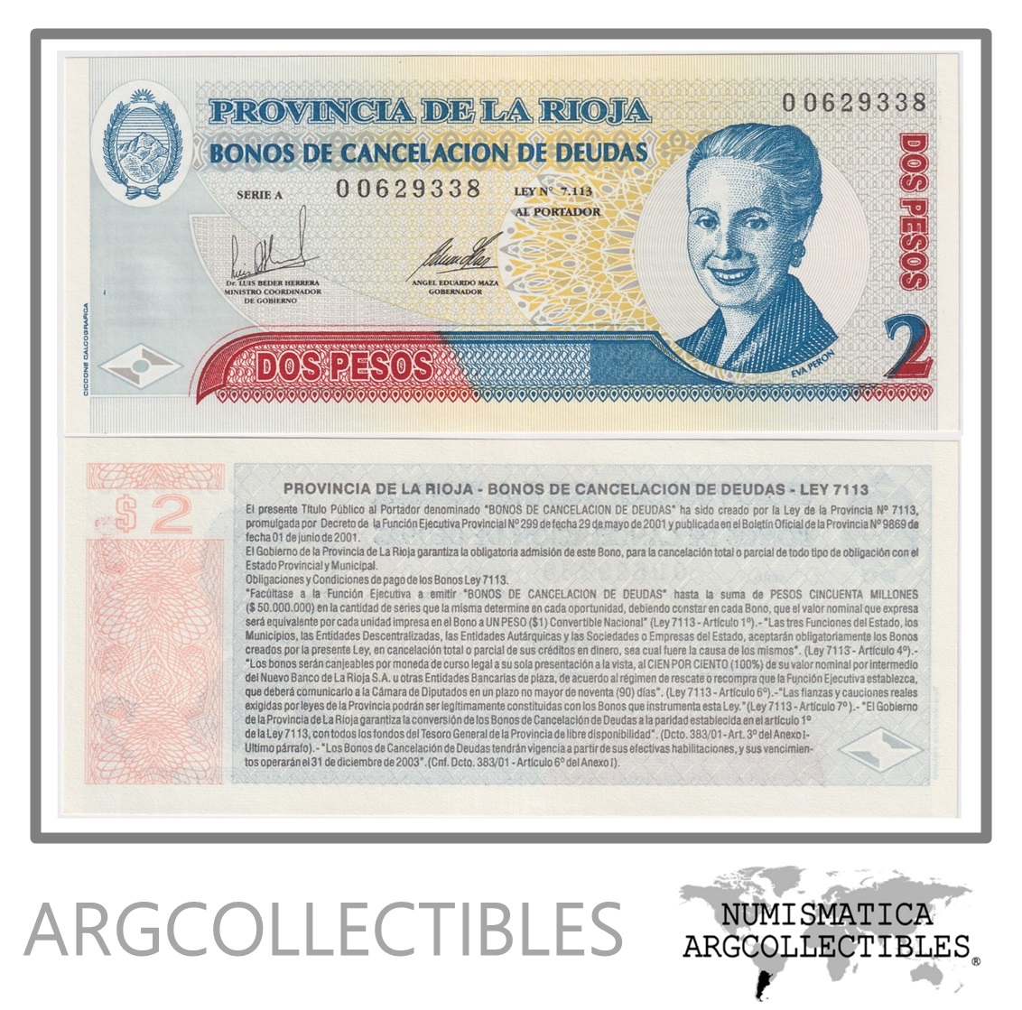 Argentina Billete 2 pesos de emergencia, UNC 2001 (La Rioja)
