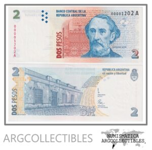 ARGENTINA Billete 2 Pesos 1997 P-346/BOT-3201 UNC Serie A Numero Bajo