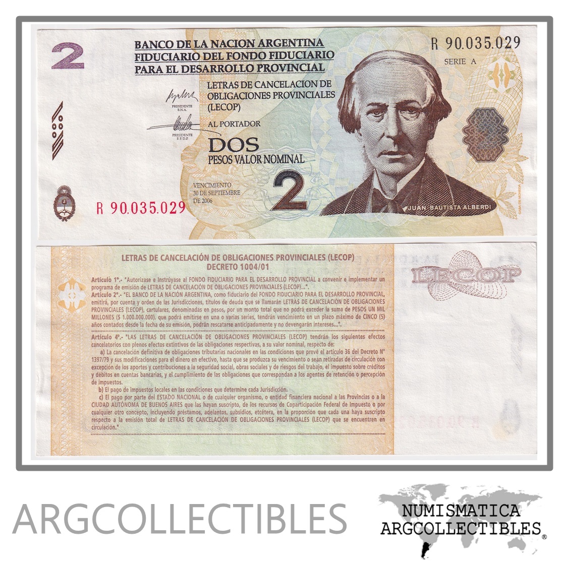 Argentina Billete 2 pesos de emergencia, P.EC200r XF+ 2001 Lecop (reposicion)