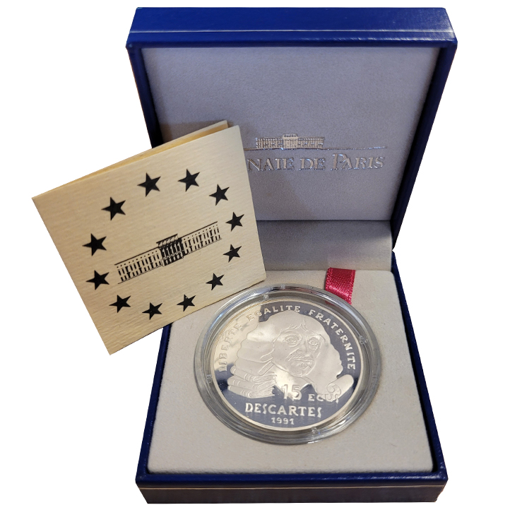 Francia Moneda 15 Ecu Plata 1991 Descartes KM-989 Proof - Imagen 4