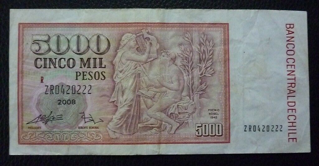 CHILE Billete 5000 Pesos, Pick 155g VF+ 2008 (Reposicion) - Imagen 2