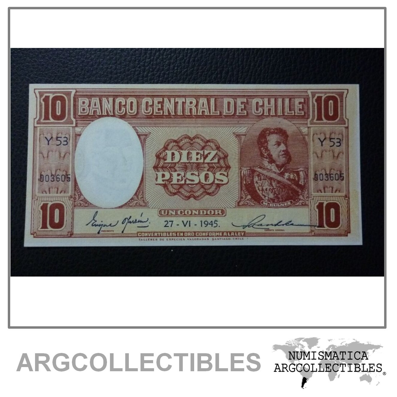 CHILE Billete 10 Pesos (1 Condor), Pick 92d XF 1945