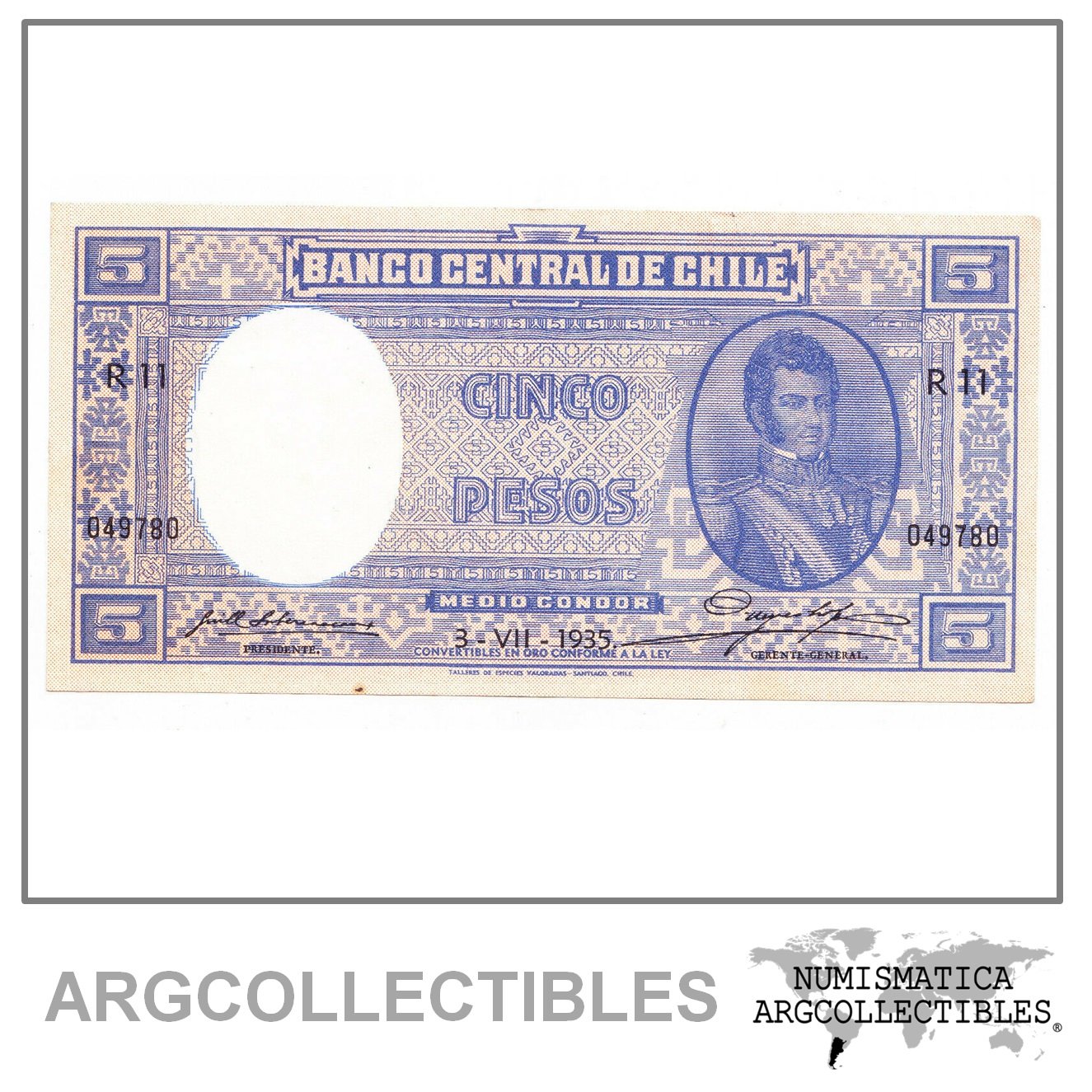 CHILE Billete 1935 5 Pesos Pick 91c XF+